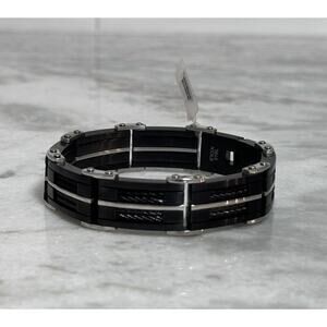NWT Stainless Steel INOX Men’s Heavy Black Tungsten Bracelet 9in